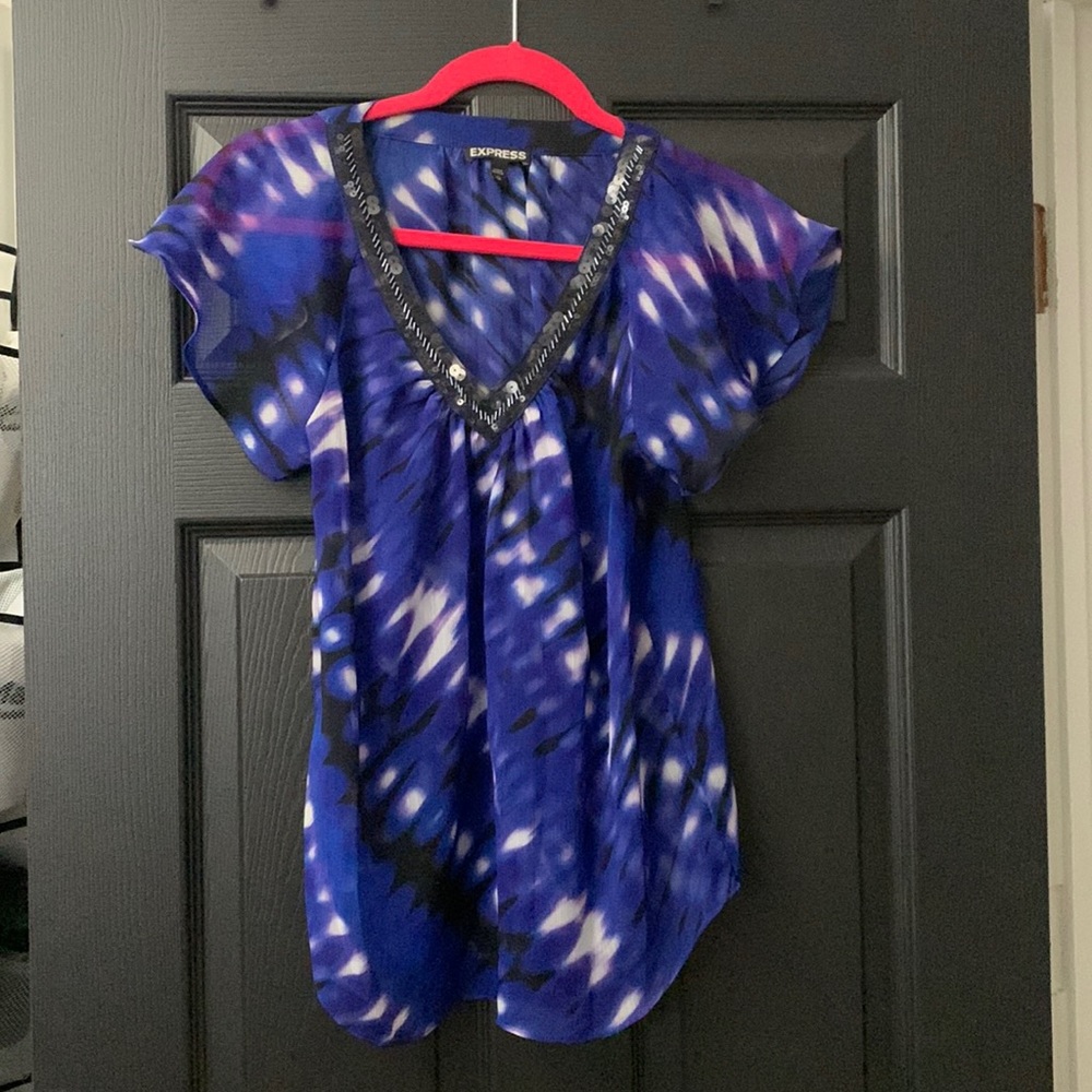 XSmall Express Blue Sheer Blouse